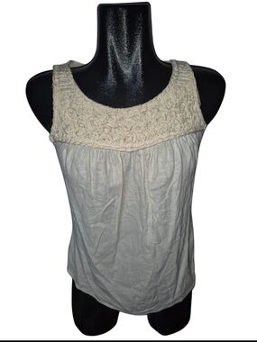 Marisa Christina Cream Sleeveless Linen Blend Fabric Rosette Yoke Tank Top S